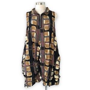 Comfy USA Small Verona Vest Dress Crinkle Printed Lagenlook Oversized